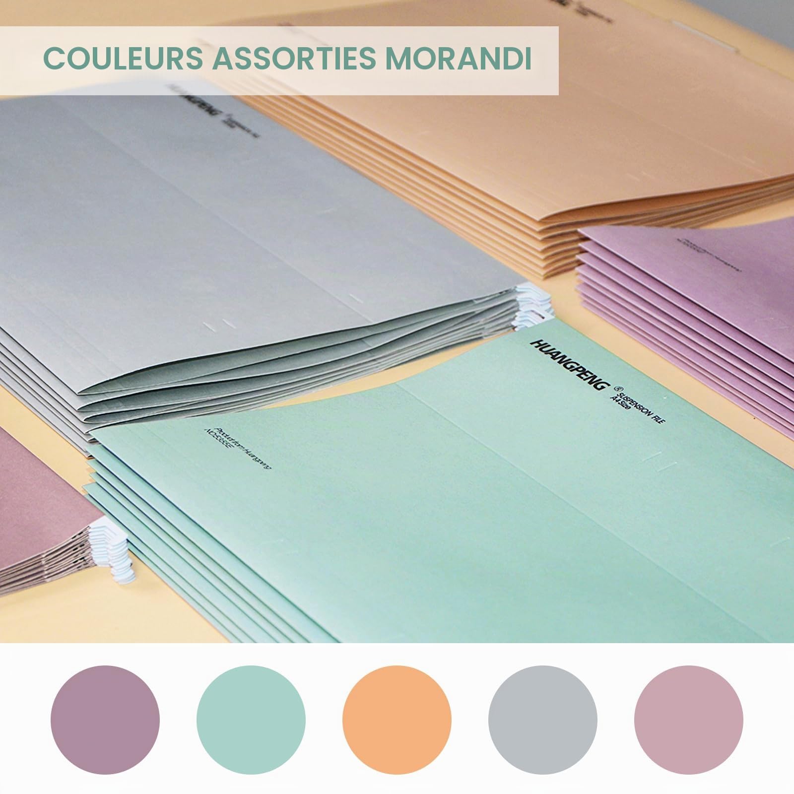 Lot de 25 Dossiers Suspendus A4, Morandi Couleurs Assorties | Dossiers Suspendus en Papier Renforcé, pour Classeur avec Onglets et Inserts
