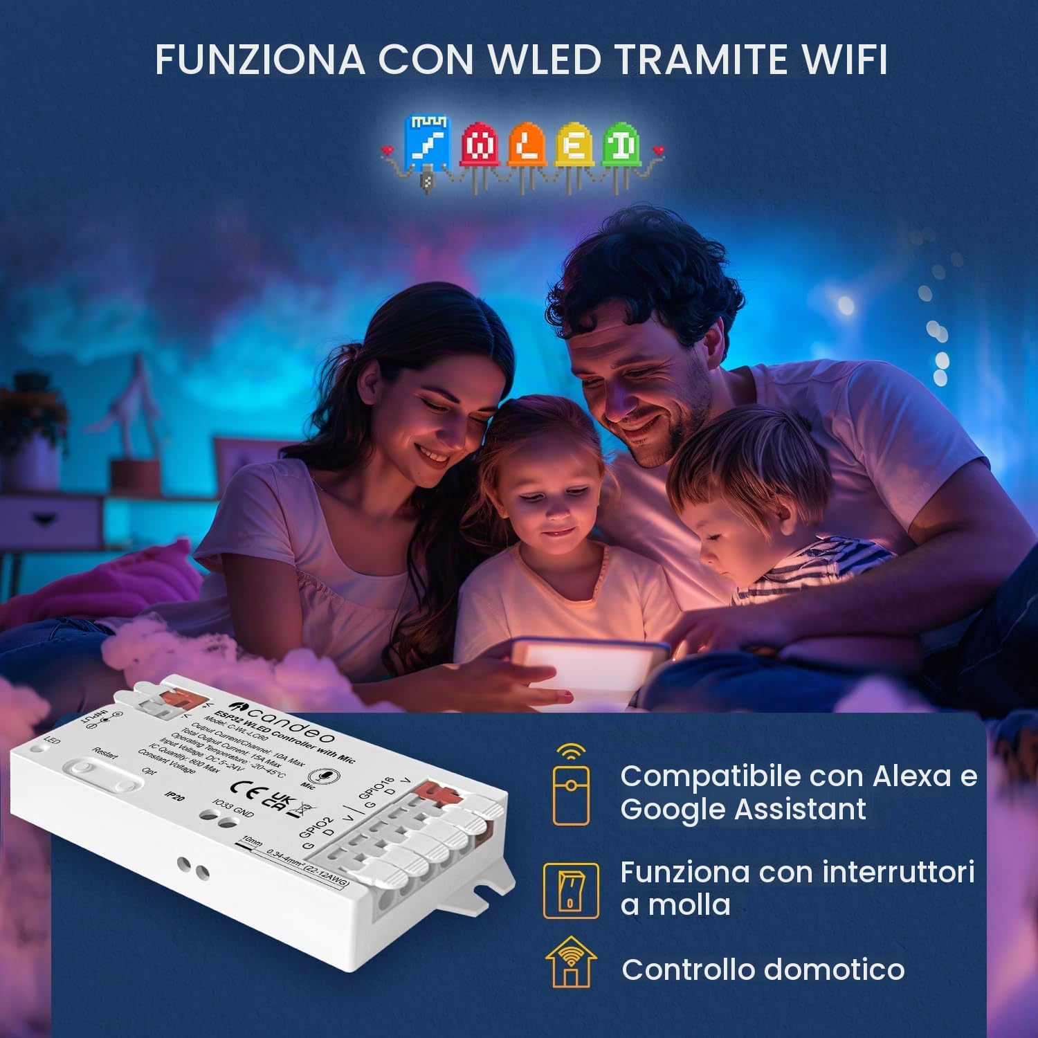 WLED Smart LED Strip Controller con microfono, app WLED, sincronizzazione con Alexa e Home Assistant, effetti RGB dinamici, sincronizzazione musica, cablaggio facile