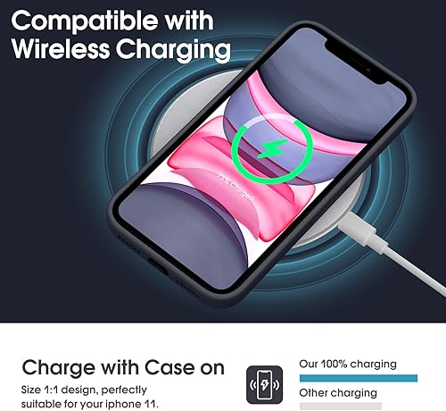 Miniatura 5 de Supdeal Funda de silicona líquida para iPhone 11, diseño de borde plano protección de cámara antihuellas 4 capas de protección a prueba de arañazos,