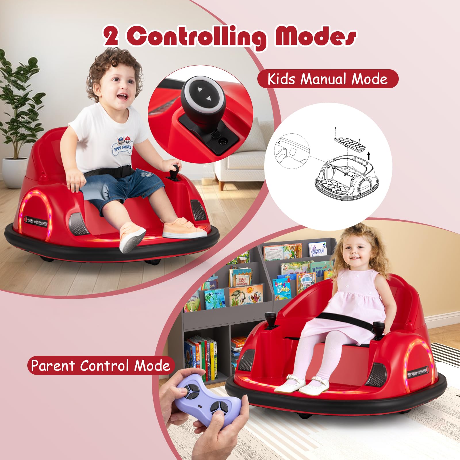SOARS Autoscontro Elettrico per Bambini 6V, Macchina Elettrica per Bambini Rotante a 360°, Telecomando 2,4G, 2 Modalità di Controllo, Clacson e Musica, Carico 25 KG, 18 Mesi+ (Rosso)