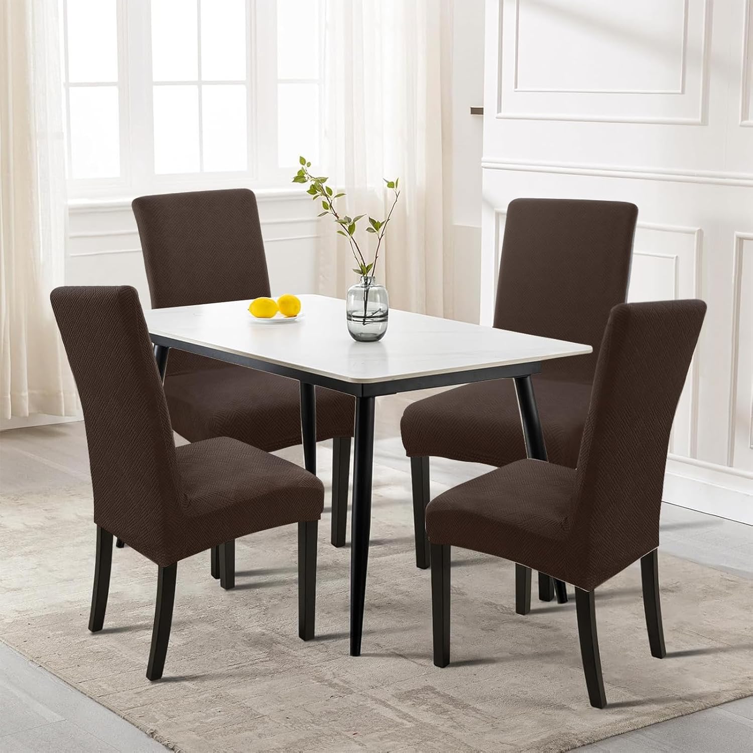 Chair Covers for Dining Chairs, Stretch Chair Covers Set of 6, Parson Chair Slipcovers Removable Washable Kitchen Chairs Seat Covers,Brown