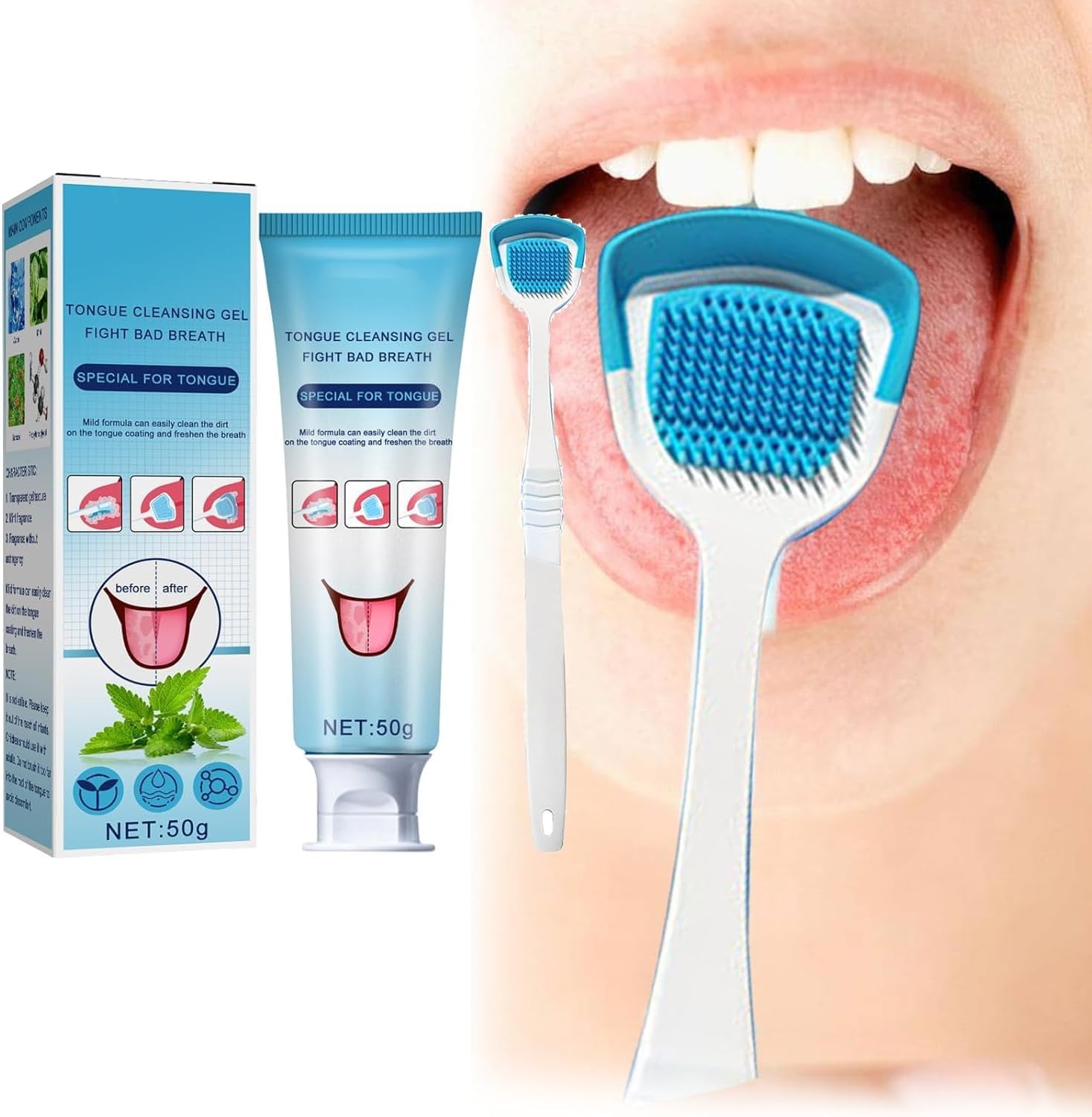 Probiotic Tongue Cleaning Gel,Tongue Cleaning Gel Set,Tongue Cleaner Kit for Oral Care Removes Bad Breath,Mouth Odor Eliminator,Maintain Oral Health
