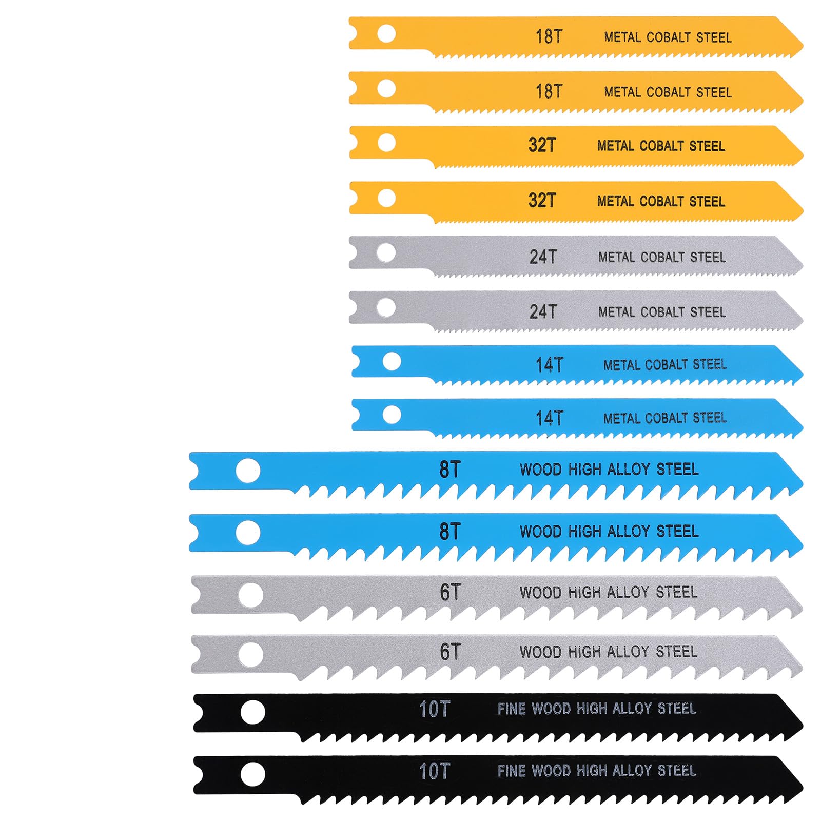 TIESOME 14Pcs U-Shank Jig Saw Blade Set, Jigsaw Blades for Wood Plastic Metal Cutting Fit Vast Majority U Shank Jigsaws Jigsaw Blades Set Includes 6/8/10/14/18/24/32T