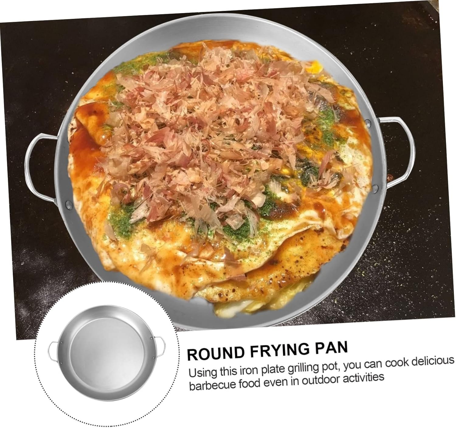 Luxshiny Household Round Iron Barbecue Grill Pan 35CM Sturdy Steak Cooking Utensil Nonstick Outdoor BBQ Frying Pan for Meat Fish and Vegetables