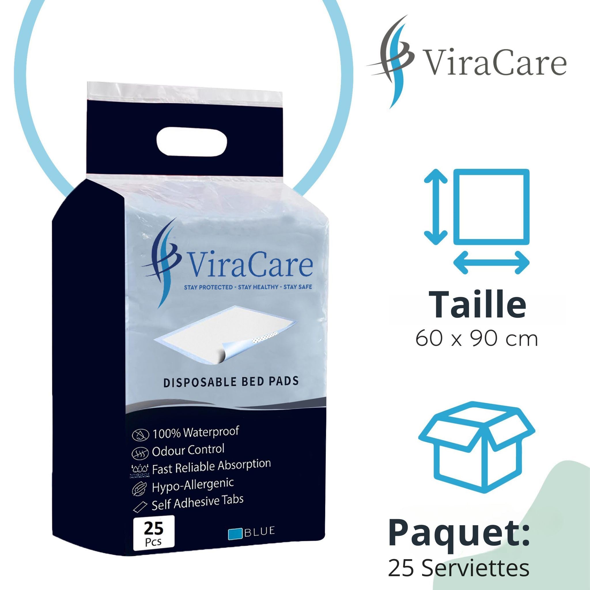 25 x Alèses jetables pour l'incontinence avec languettes adhésives | Paquet de 25 | Alèses jetables 60x90 | Alèse jetable Adulte, Personnes âgées et Enfants | Protection lit Incontinence et fuites