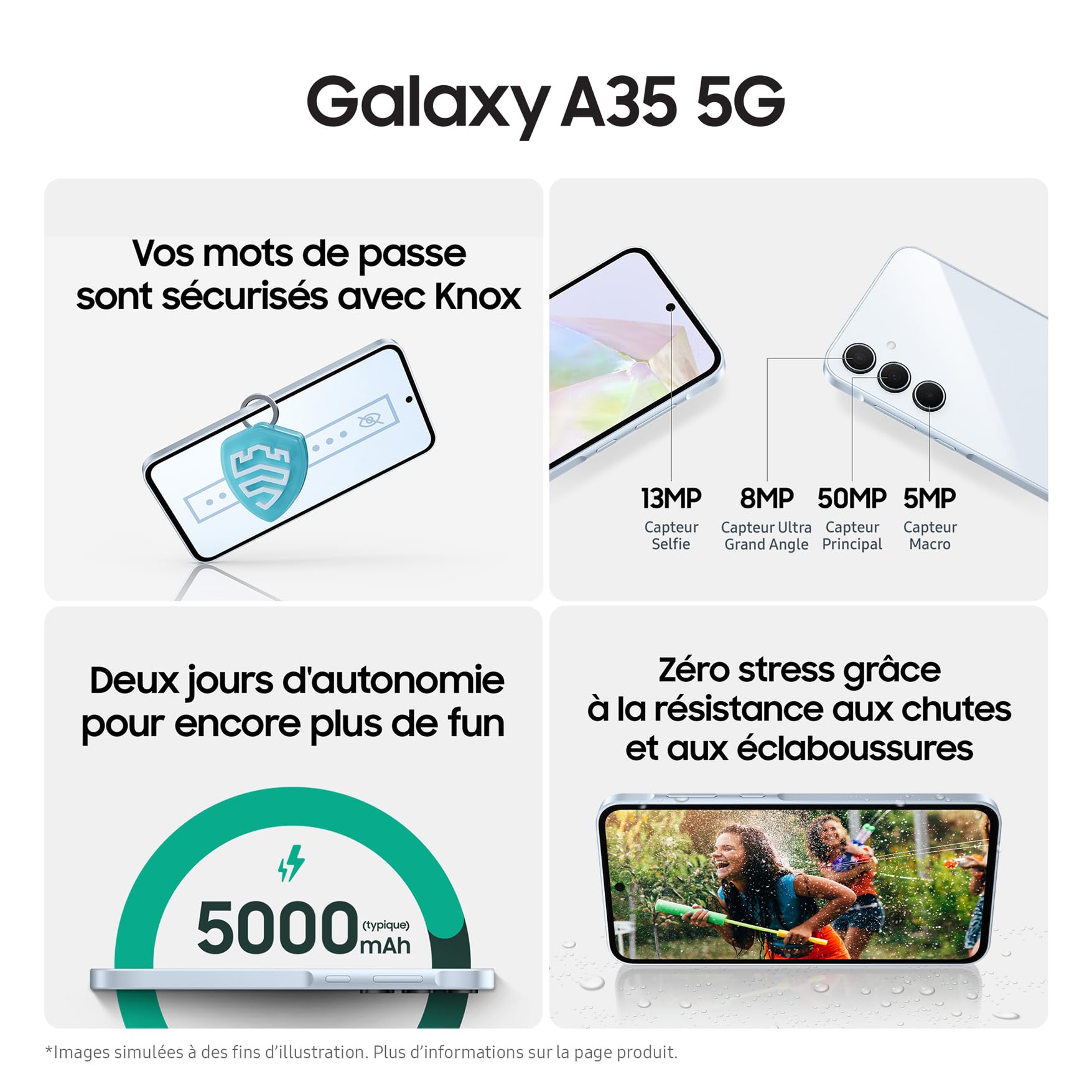 Samsung Galaxy A35 5G, Smartphone Android, 128 Go, Chargeur Secteur Rapide 25W Inclus [Exclusivité Amazon], Smartphone déverrouillé, Lilas, Version FR