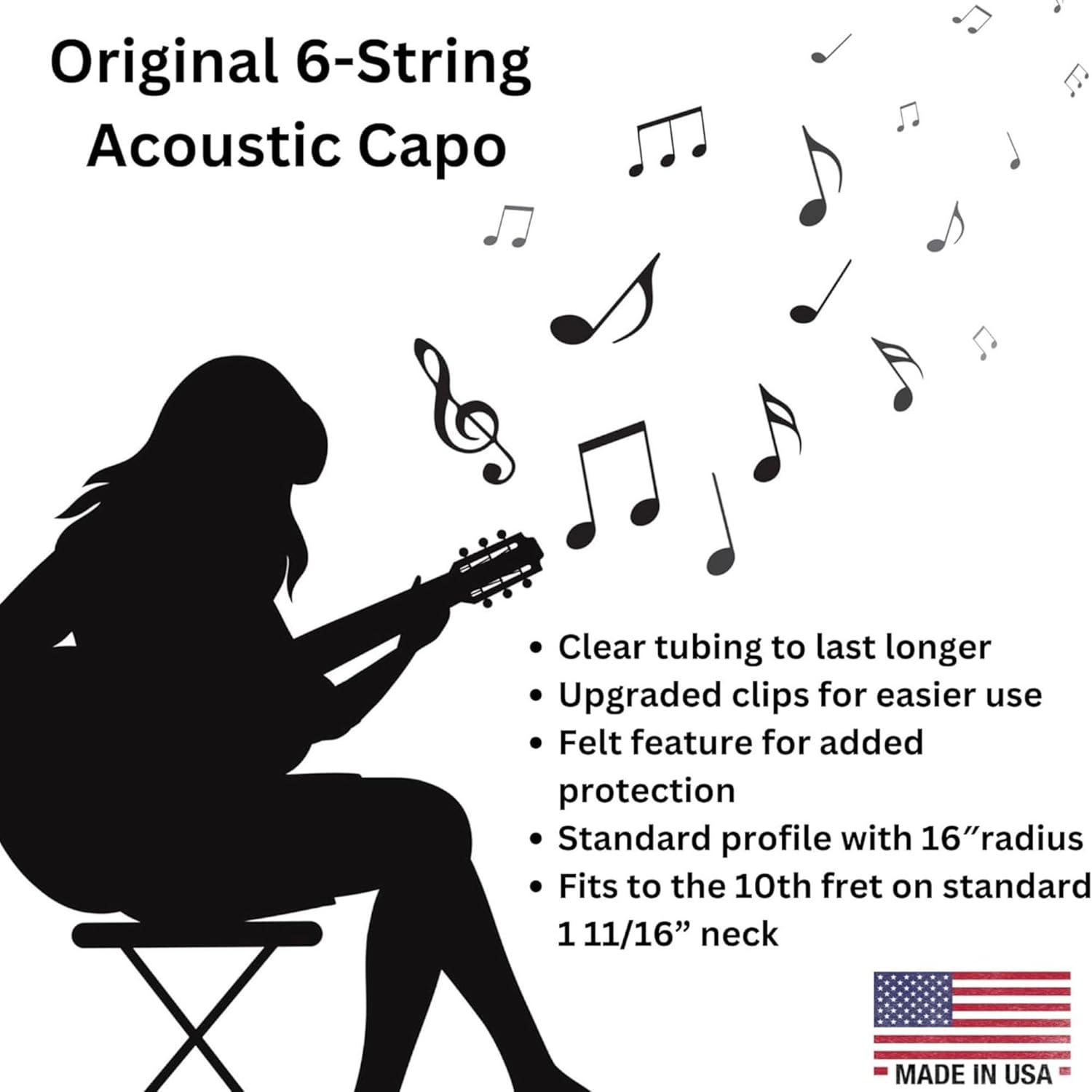 Paige 6-String Guitar Capo – Precision USA-Made Capo for Acoustic 6-String Guitars - Smokey Black Finish