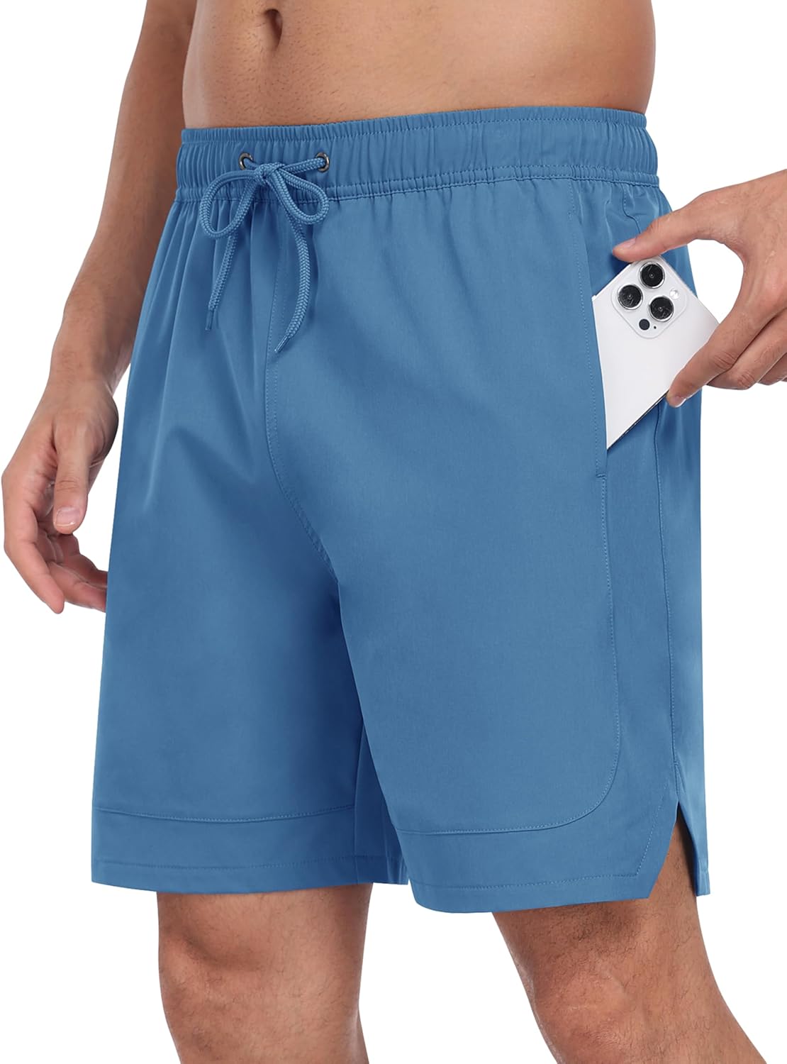 MoFiz Mens Swim Trunks 7 Inch Swim Shorts with Compression Liner Swimming Suits Board Shorts Surf Short Bathing Suit Blue Large