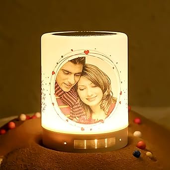 Harsh Personalized Gifts | Customized/Personalized Bluetooth Speaker with Photo | LED Table Top RGB Lighting | Gifting Item for All occations | White Round Shape | Best Sound (Style 05)
