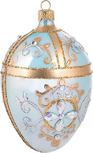 Miss Christmas Palace Collection 2024 - Adorno para árbol de Navidad de cristal soplado de 5 pulgadas con huevo Fabergé azul y dorado (azul