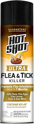 Hot Shot Ultra Flea & Tick Killer (Aerosol), fórmula mata pulgas, huevos de pulgas y larvas de pulgas, garrapatas, escarabajos de alfombra y ácaros