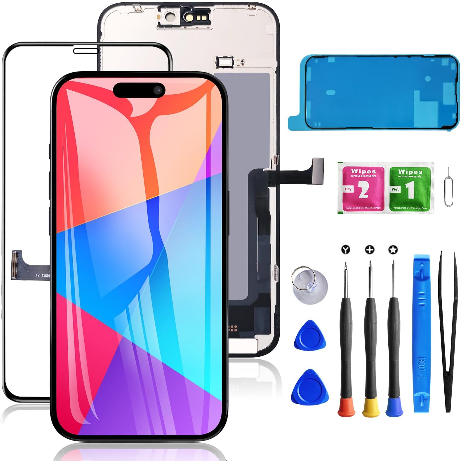 for iPhone 15 Pro Max Screen Replacement 6.7 inch, 3D Touch LCD Screen Digitizer Front Display Assembly with Rapair Tools+Waterproof Adhesive+Tempered Glass