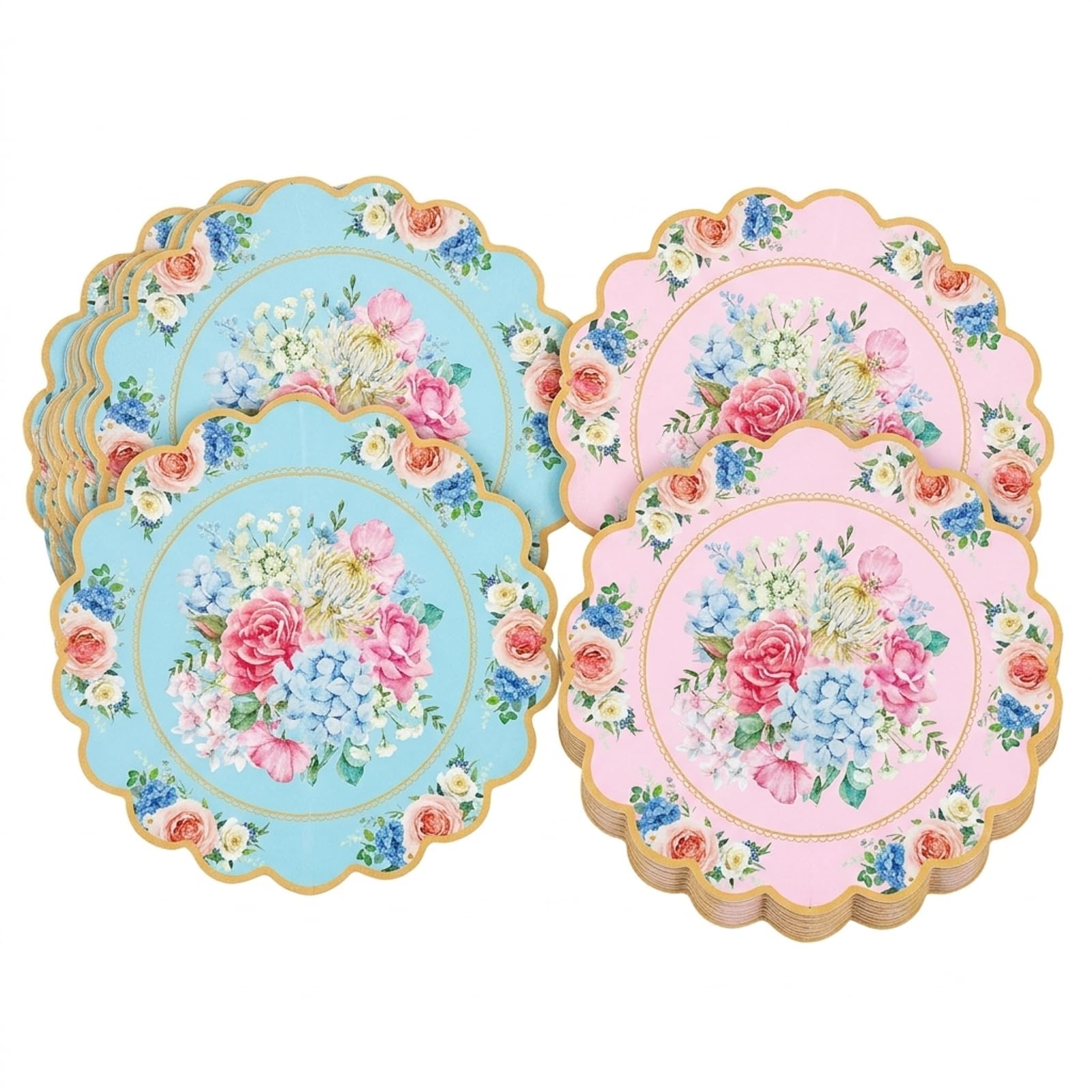 IUSOT Floral Afternoon Tea Napkins Vintage Flower Napkins Decoupage Napkins for Wedding, Baby Shower & Party Decorations, 40pcs Blue & Pink Paper Napkins, 31cm