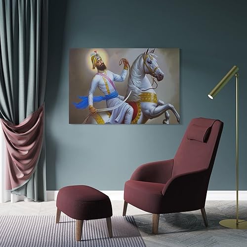 Miniatura 4 de Impresiones de arte religiosas para pared de Sikh Guru Gobind Singh Ji Maharaj sobre un caballo blanco lienzo impresiones artísticas para decoración
