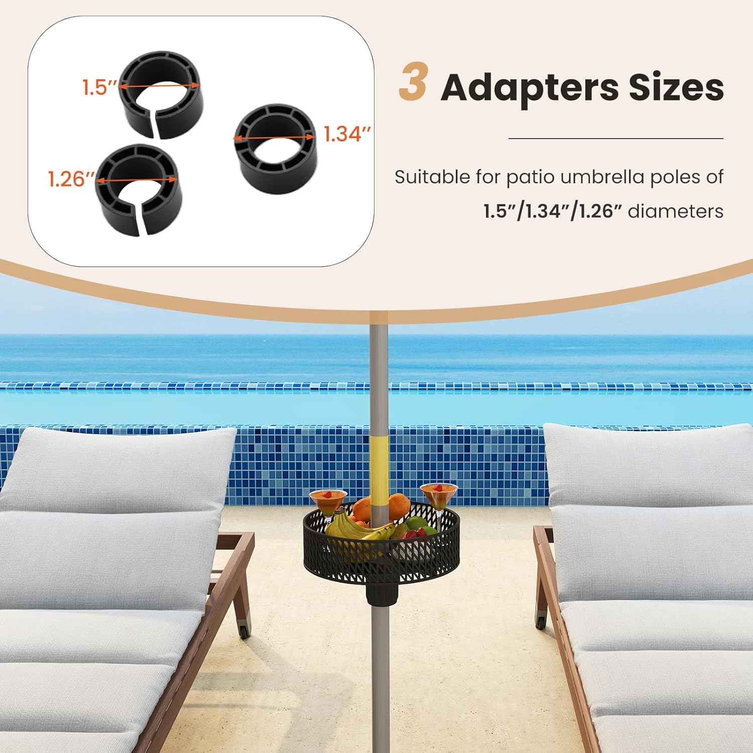 Tangkula Patio Umbrella Table Tray, 12" Outdoor Round Adjustable Umbrella Table Fits 1.5"/1.34"/1.26" Umbrella Pole, Portable Basket Tray Organizer for Beach Garden Poolside