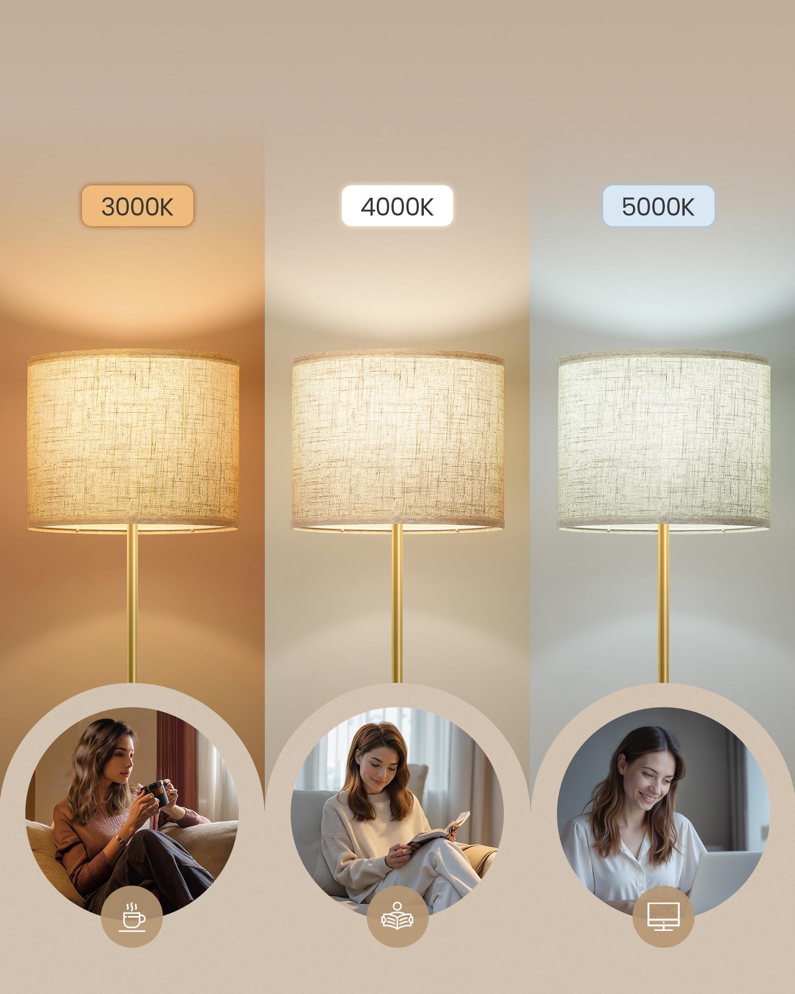 VASAGLE Lampa stojąca, regulowana wysokość 140-170 cm, styl nowoczesny, przełącznik nożny, abażur z tkaniny, oprawka E27, kolor złoty i czarny LFL002B02