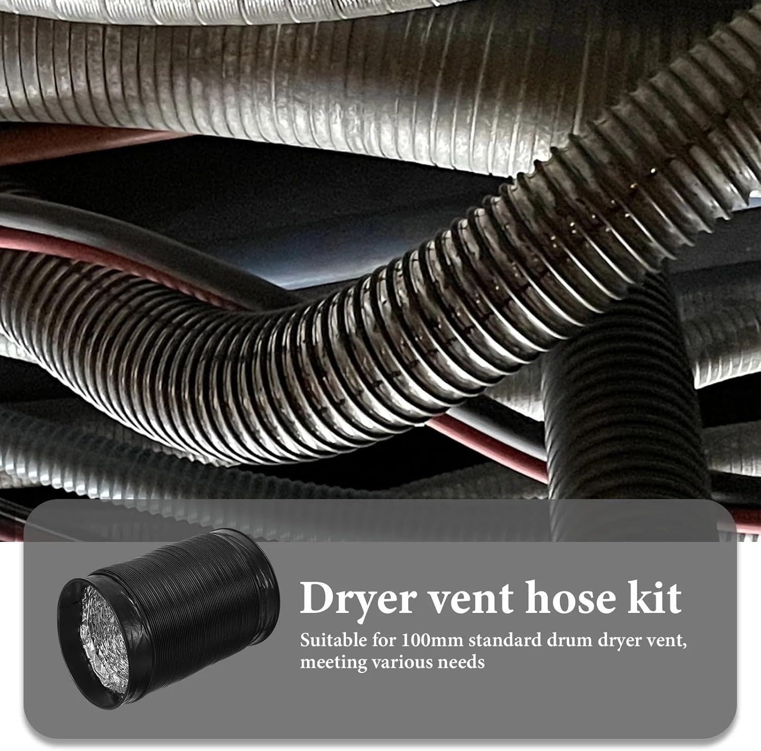 Portable AC Exhaust Hose 600CM 19.7FT Flexible Aluminum Fire Resistant Dryer Vent Ducting for HVAC Ventilation Heating Cooling Exhaust Black White Gray 6 (Black,16.5cm)