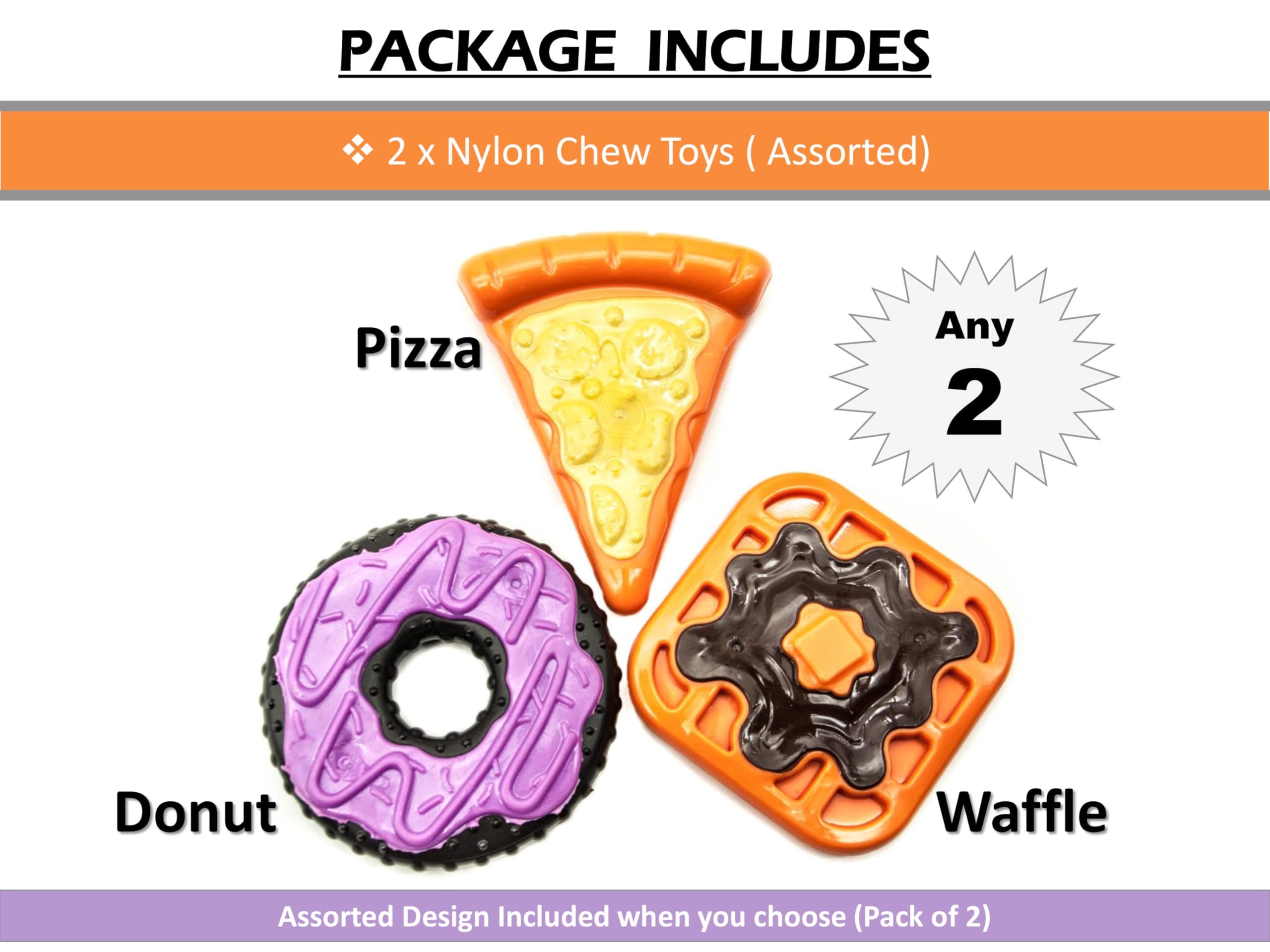 Petopedia Tough Dogs Toy, NYLON Chews, PIZZA, WAFFLE, DONUT Shape, Durable Dog Toys Indestructible, Boredom, Dental - Image 2