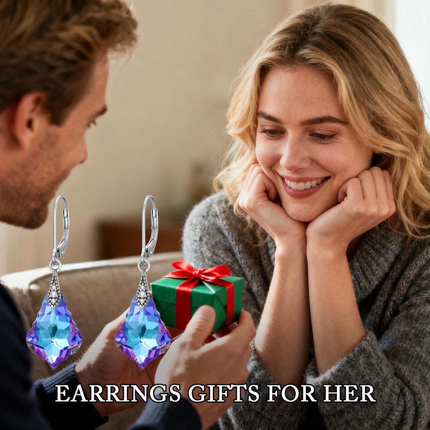 Austrian Crystal Earrings 925 Sterling Silver Vintage Dangle Drop Leverback Earrings with Purple Crystal from Austria Anniversary Jewelry Gifts for Women Her - Image 6