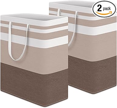 HomeHacks 2-Pack Large Laundry Basket, Waterproof, Freestanding Laundry Hamper, Collapsible Tall Clothes Hamper with Extended Handles for Clothes Toys in the Dorm and Family (Brown, 125L)