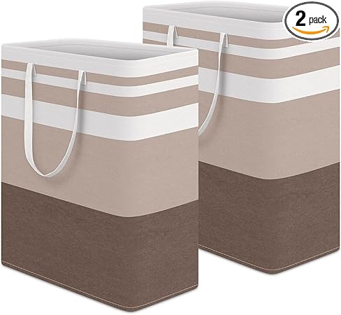 HomeHacks 2-Pack Large Laundry Basket, Waterproof, Freestanding Laundry Hamper, Collapsible Tall Clothes Hamper with Extended Handles for Clothes Toys in the Dorm and Family (Brown, 125L)
