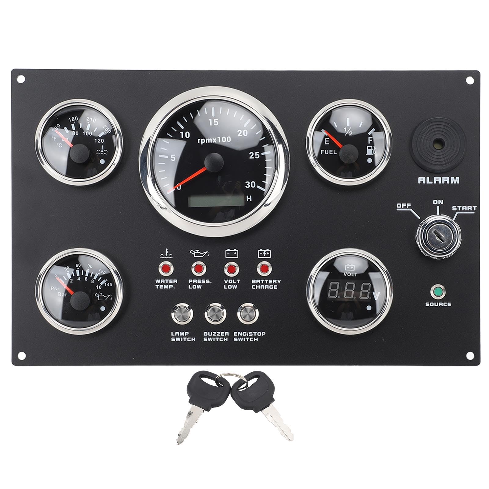 aqxreight Set di Indicatori per Quadro Strumenti da 85 Mm, 24 V, da 0 a 3.000 Giri/min, Temperatura Dell'acqua, Livello Dell'olio, Chiave per la Pressione Dell'olio, Barca, Yacht (7 LED
