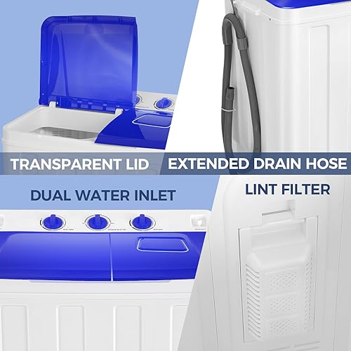 Miniatura 5 de Nictemaw Lavadora portátil, lavadora portátil de 30 libras, máquina de lavandería compacta de doble tina con bomba de drenaje, lavadora