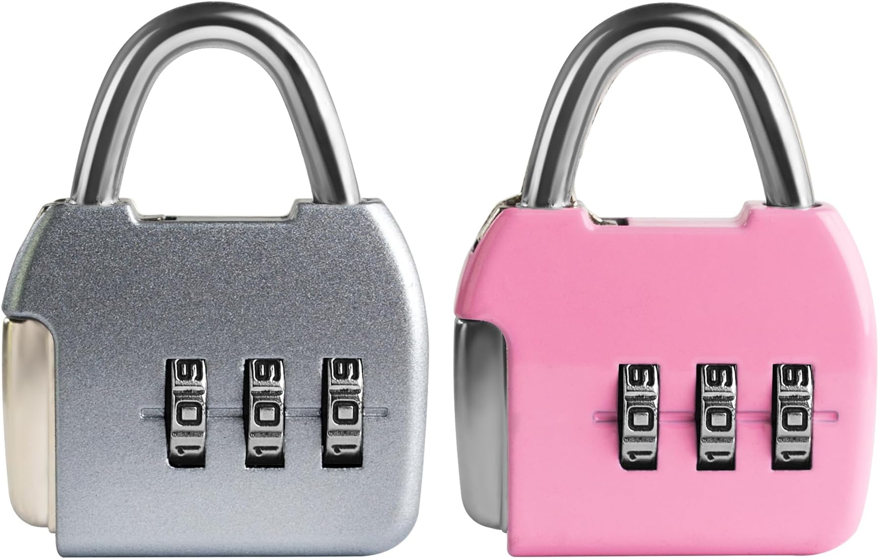 Small Combo Lock, 3 Digit Padlock Combination Luggage Locks, Travel Suitcase Lock with Code, Combination Padlock for Mini Locker, Bag, Tool Box, Backpack Zipper (Silver+Pink, 2-Pack)