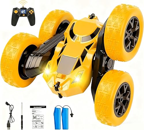 Miniatura 8 de Coche de control remoto, juguetes de autos RC para niños de 6 a 12 años, camión de acrobacias RC de 2.4 GHz con giros de doble cara de 360°, Azul