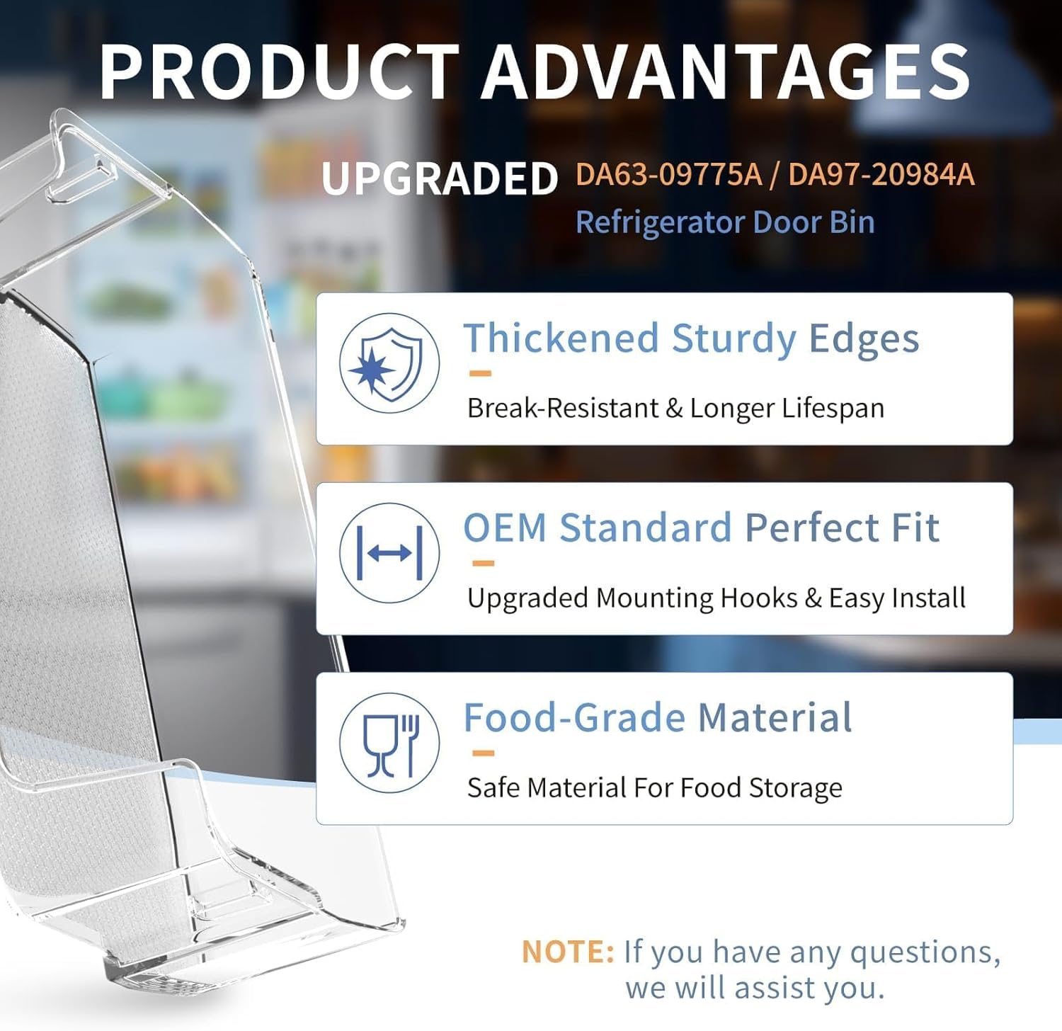 Upgraded DA63-09775A DA97-20984A Refrigerator Door Bin (Right Side)Compatible with Sam-sung Fridge Door Shelves RF27T5201SR RF28T5001SR Fit for Sam-sung Refrigerator Door Shelf Replacement RF27T5241SR