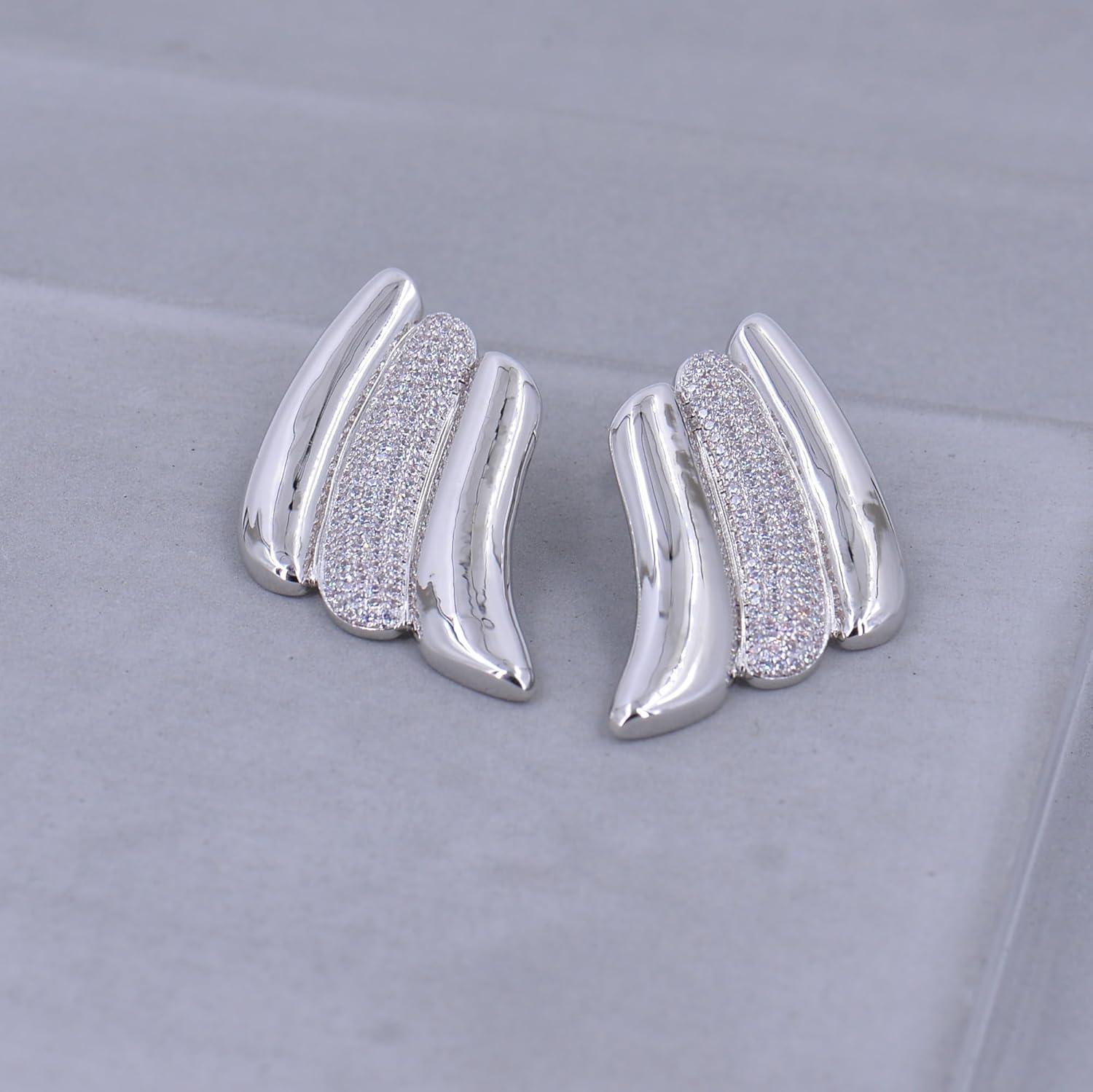 Swirl Bold Stud Earrings | 18K Gold Plated Triple Wave On The Ear Stud Earring | Large Wing Statement Earrings
