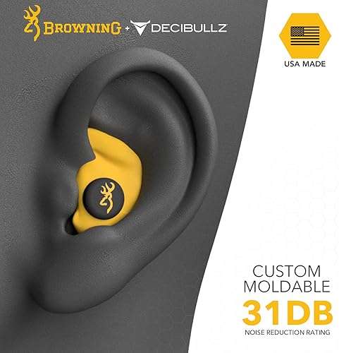 Miniatura 4 de Browning - Protección auditiva para disparar por Decibullz tapones para los oídos moldeados a medida, clasificación de reducción de ruido de 31