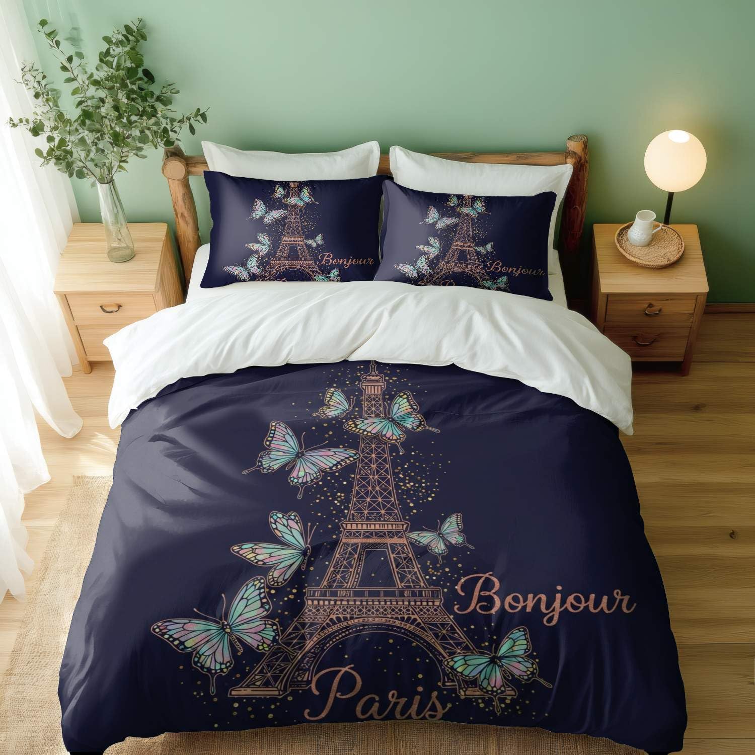 Housse de couette papillon et Tour Eiffel pour sublimer une chambre moderne