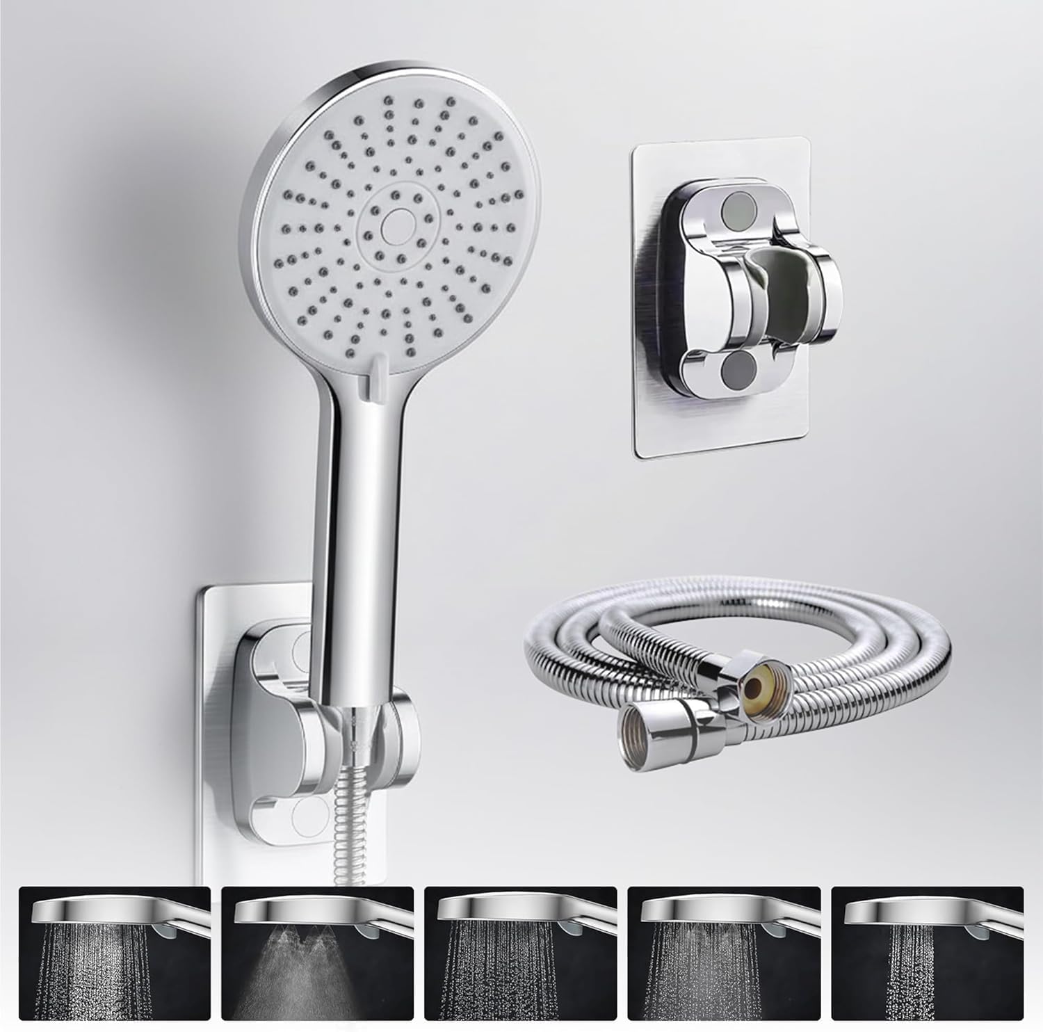 5 Function Hand Shower for Bath with 1.5m Tube & Wall Hook | Anti-Clog Silicone Nozzels with High Pressure | Handshower for Bathroom |