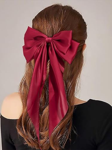 Miniatura 3 de LILIE&WHITE 2 lazos rojos para el cabello para mujer, pinzas para el cabello, pinzas para el cabello, pasador de pelo largo, accesorio de pelo de