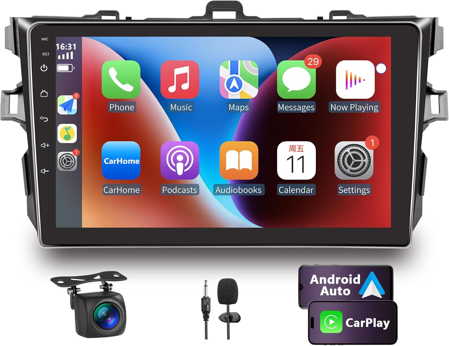 Car Radio for Toyota RAV4 2007-2012 with Wireless Carplay and Android Auto,9 Inch Touch Screen Car Stereo with 4K Camera Support BT/Mirror Link/FM/WiFi/GPS Navigation, 2+32GB
