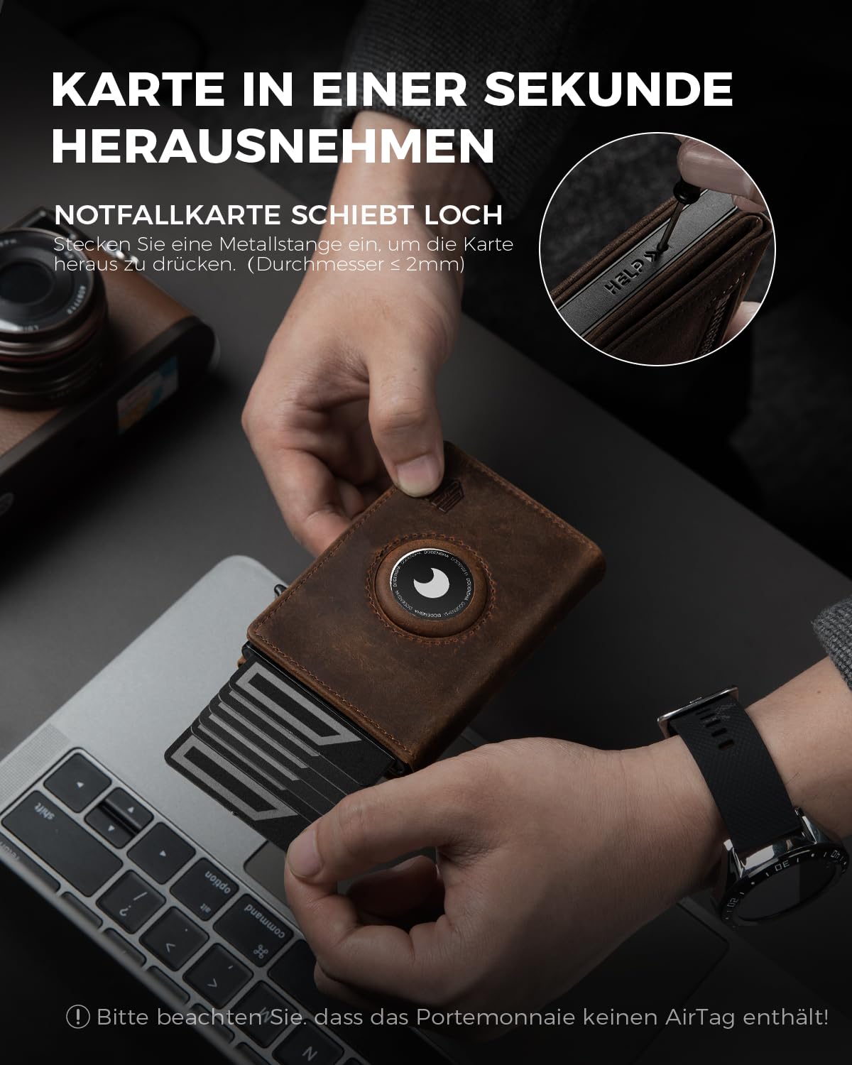 DODENSHA® Airtag 2 Wallet Herren mit XL Münzfach I MagSnap Kartenetui Herren I Smart Airtag Wallet für 10+ Karten I Geldbörse Herren mit RFID Schutz I Portmonee Herren mit AirTag* Fach I Redbrown