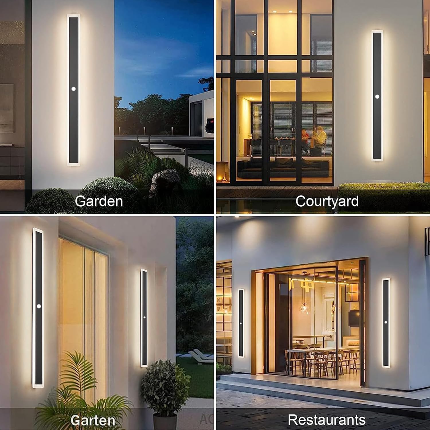 Esterno Lampada da Parete con Sensore di Movimento Villa Lungo Applique da Parete per Luci Esterni/Interni IP65 Impermeabile 4500K Bianco Naturale Alluminio Luce Nero per Garage (80cm)