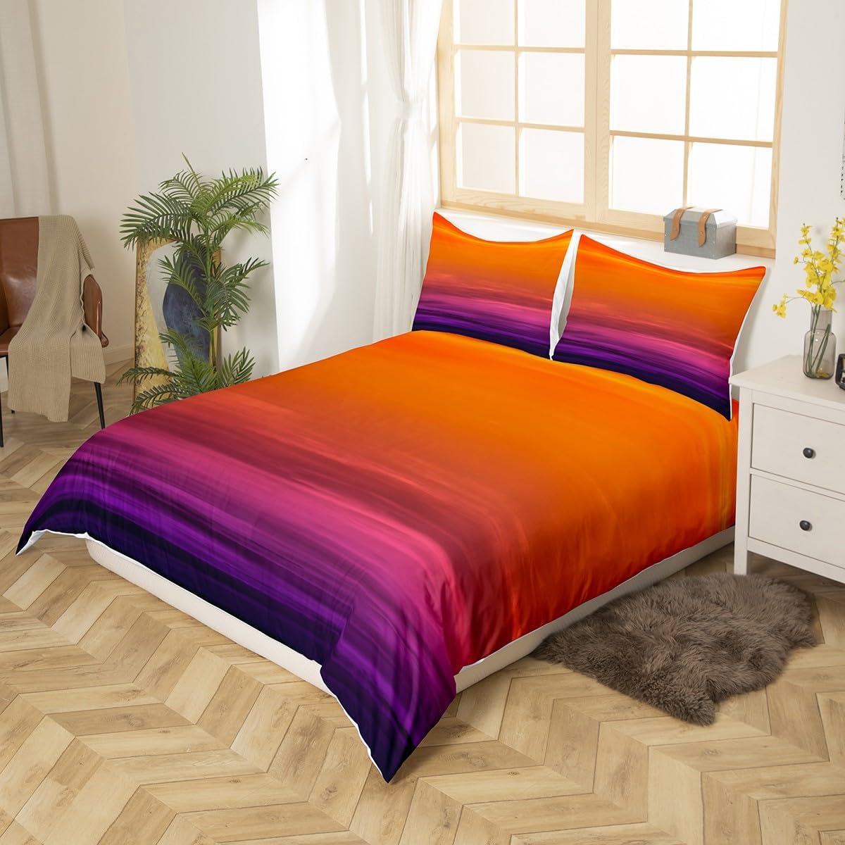 jejeloiu Geometric Abstract Ombre Duvet Cover Twin Ombre Orange Purple Bedding Set for Kids Abstract Ombre Comforter Cover Set Women Men Teens Ultra Soft Decor Modern Bedspread Cover Zipper