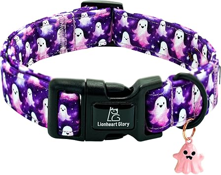 Lionheart glory Halloween Dog Collar-Ghosts Fall Dog Collars with Cute Ghost Pendant Duty Soft Adjustable Collar for Small Dogs Girls Boys Collars Party