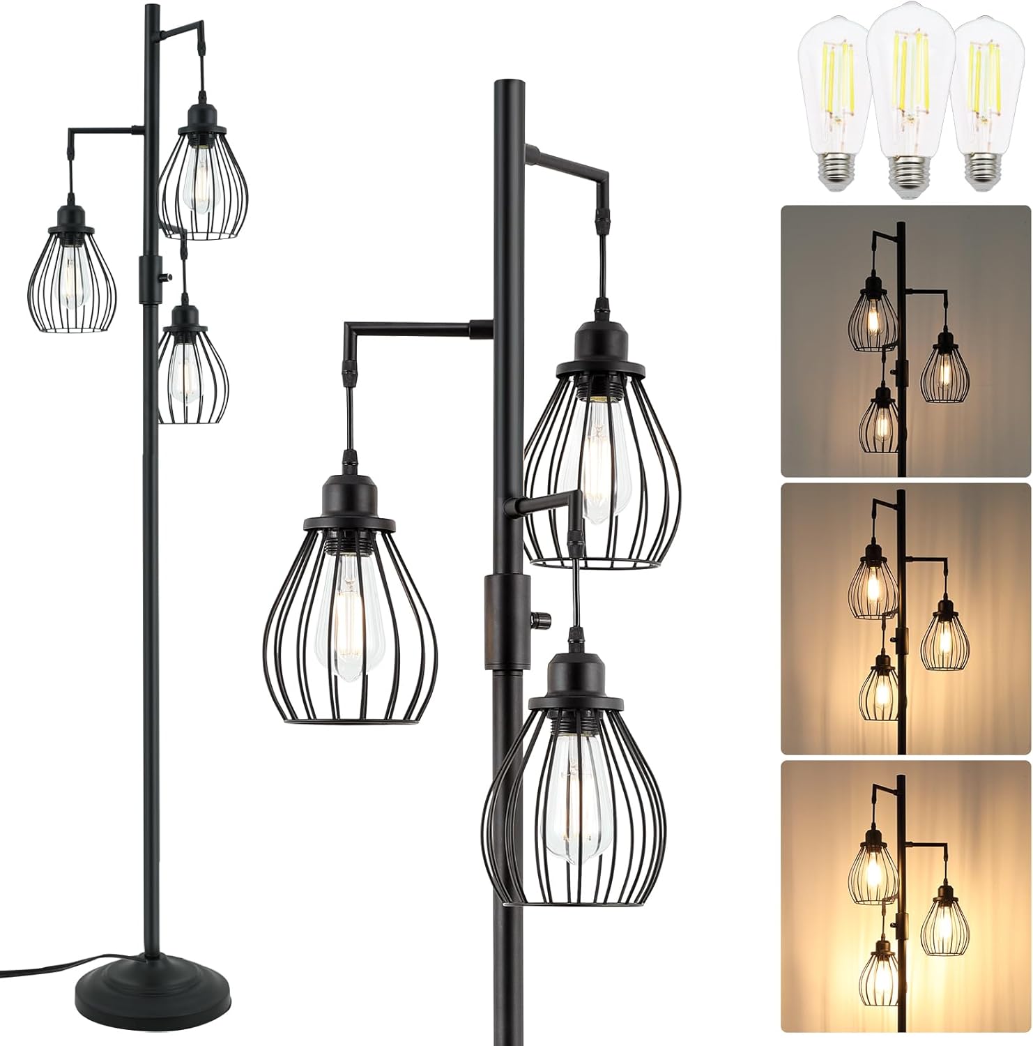 DYLBRIHOM 68.5" Dimmable Floor Lamp, Industrial Farmhouse Floor Lamps ...