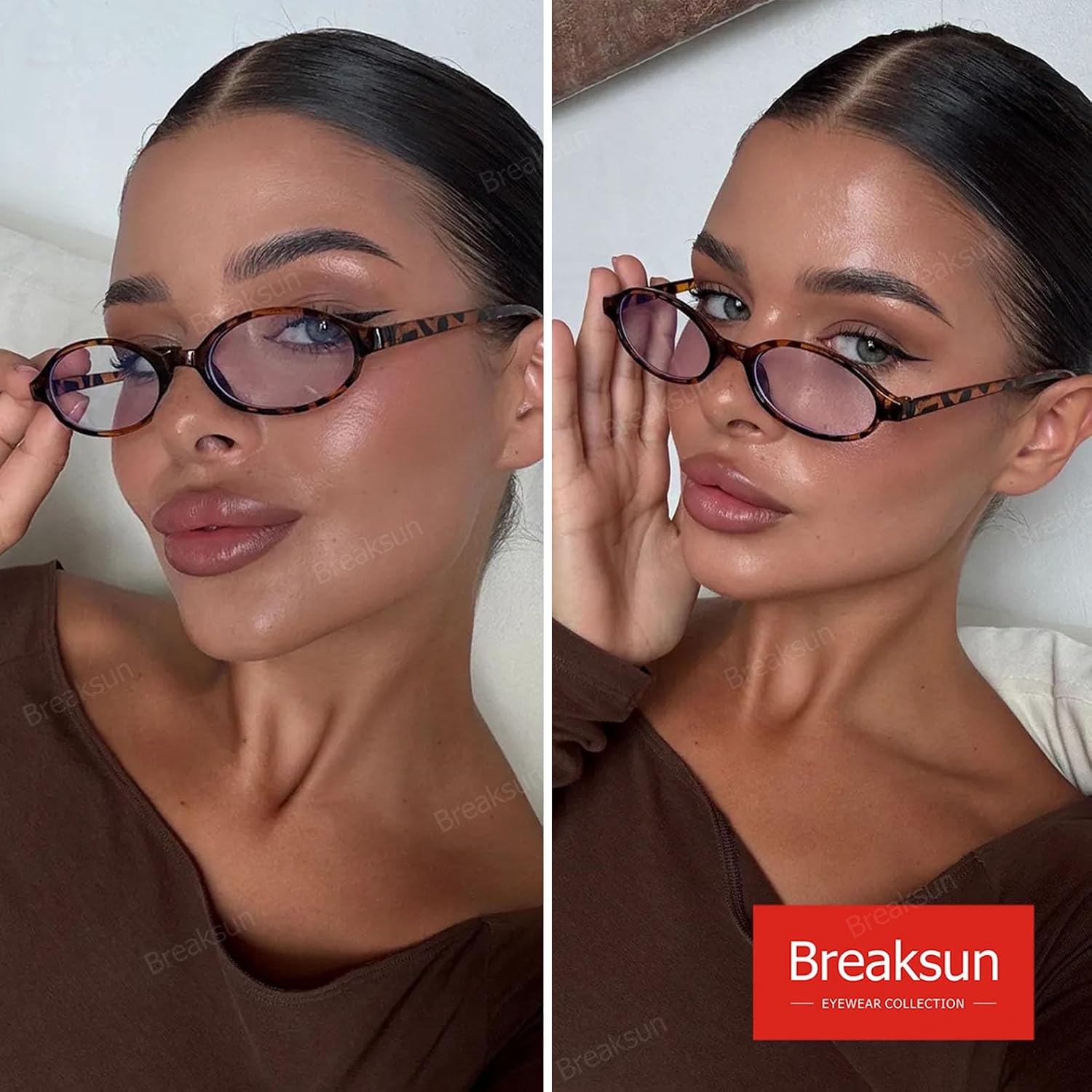 Breaksun Retro Small Oval Glasses for Women Men 90s Small Face Blue Light Eyeglasses Cosplay Y2K Fake Glasses