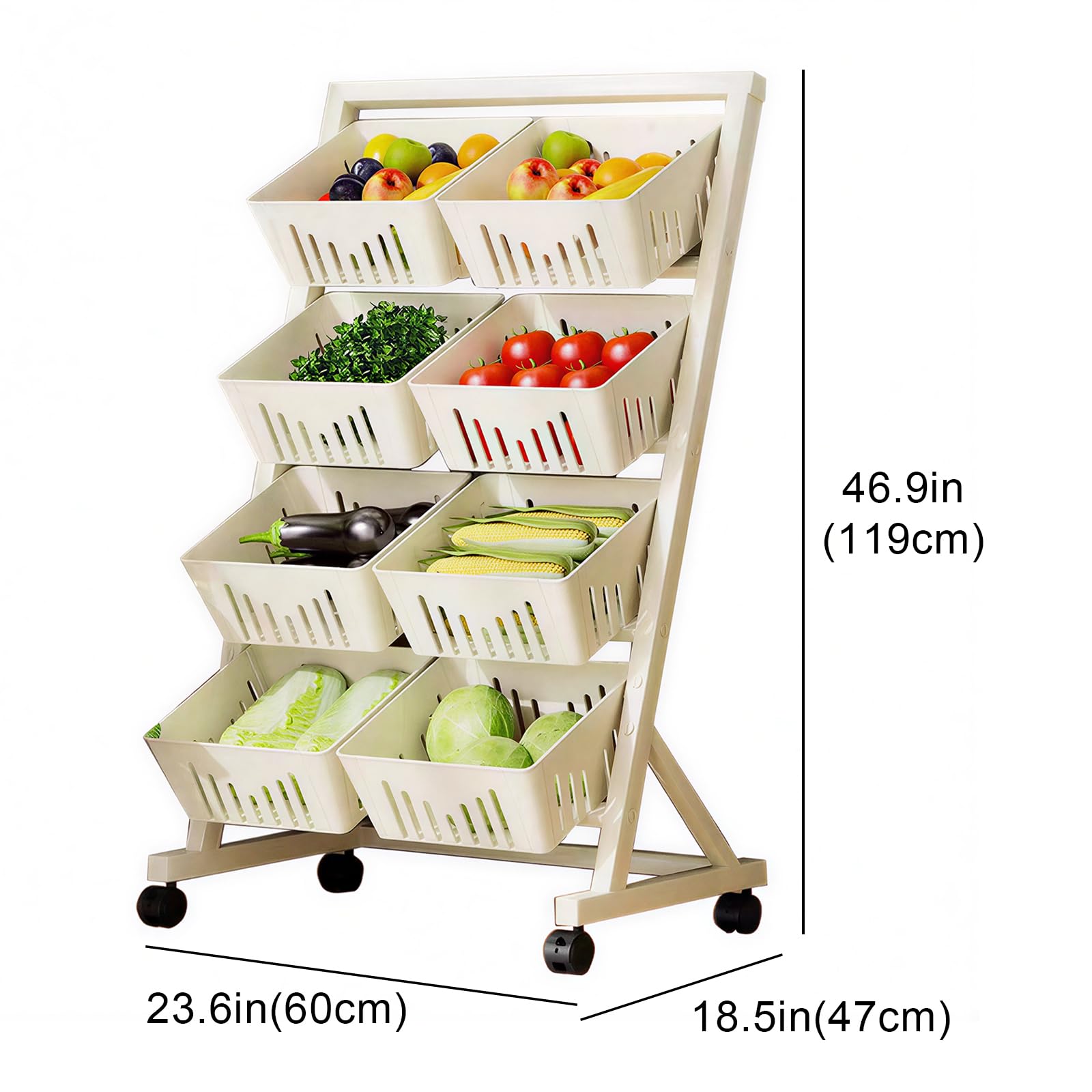 Carrito de Almacenamiento de Cocina rodante de 4 Niveles con cestas de plástico - Ideal para Frutas, Verduras, despensa, Sala de Estar y baño - Diseño portátil y Que Ahorra Espacio