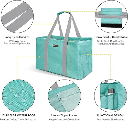 Miniatura 5 de BALEINE Bolsa de almacenamiento extra grande suave de 9 galones, bolsa de almacenamiento reutilizable plegable (verde mar)