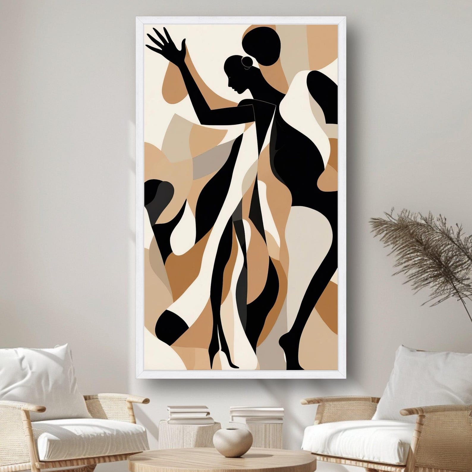 LMYCHENG Abstract Black Silhouettes Canvas, Minimalist Wall Art, Geometric Figures Painting, Contemporary Home Decor Artwork(60x105cm/Frameless)
