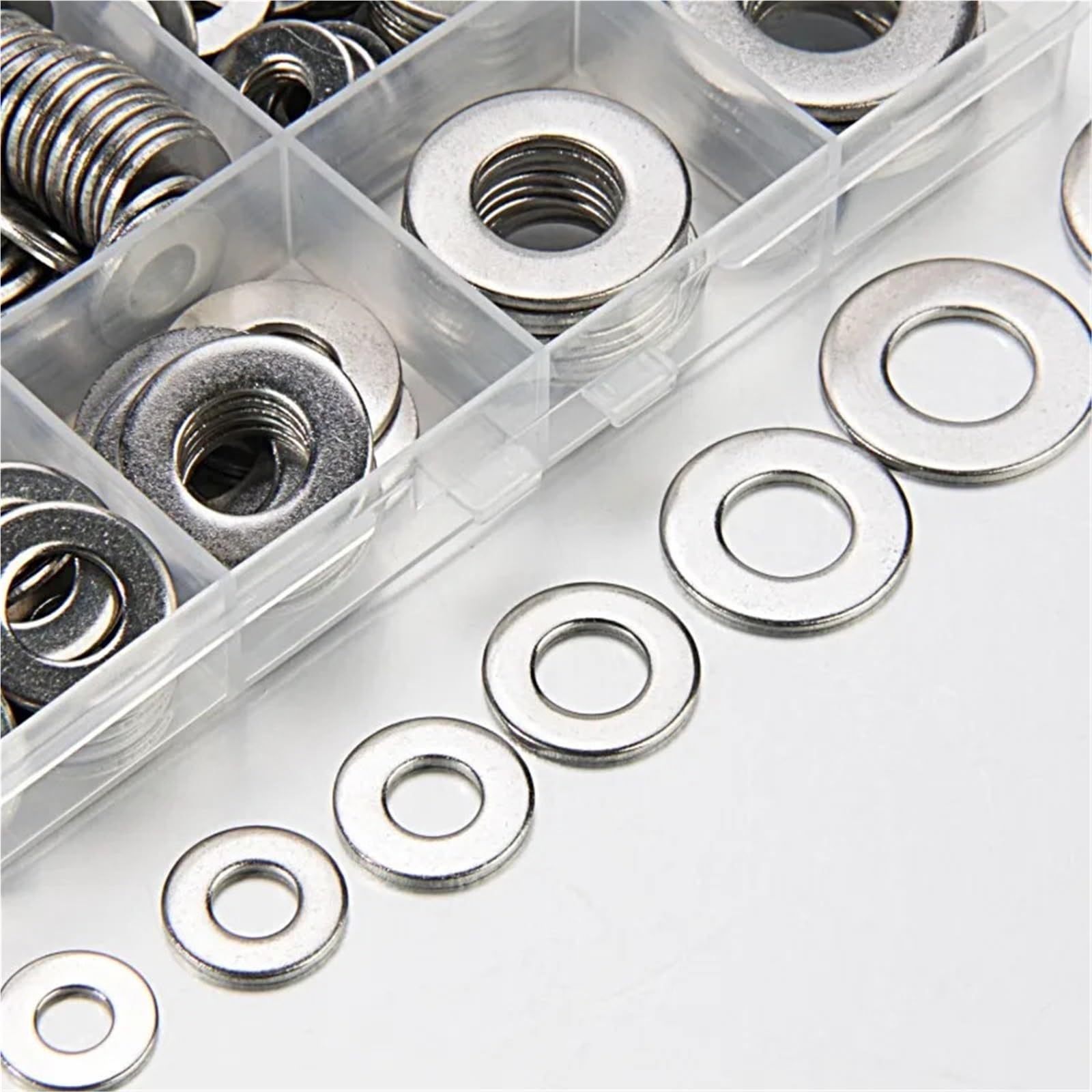 Arandelas Metalicas 1080/180 Uds. Surtido de arandelas de acero inoxidable M2-M16 juntas planas de Metal anillos for tornillos pernos sujetadores for el hogar(1080Pcs with box)