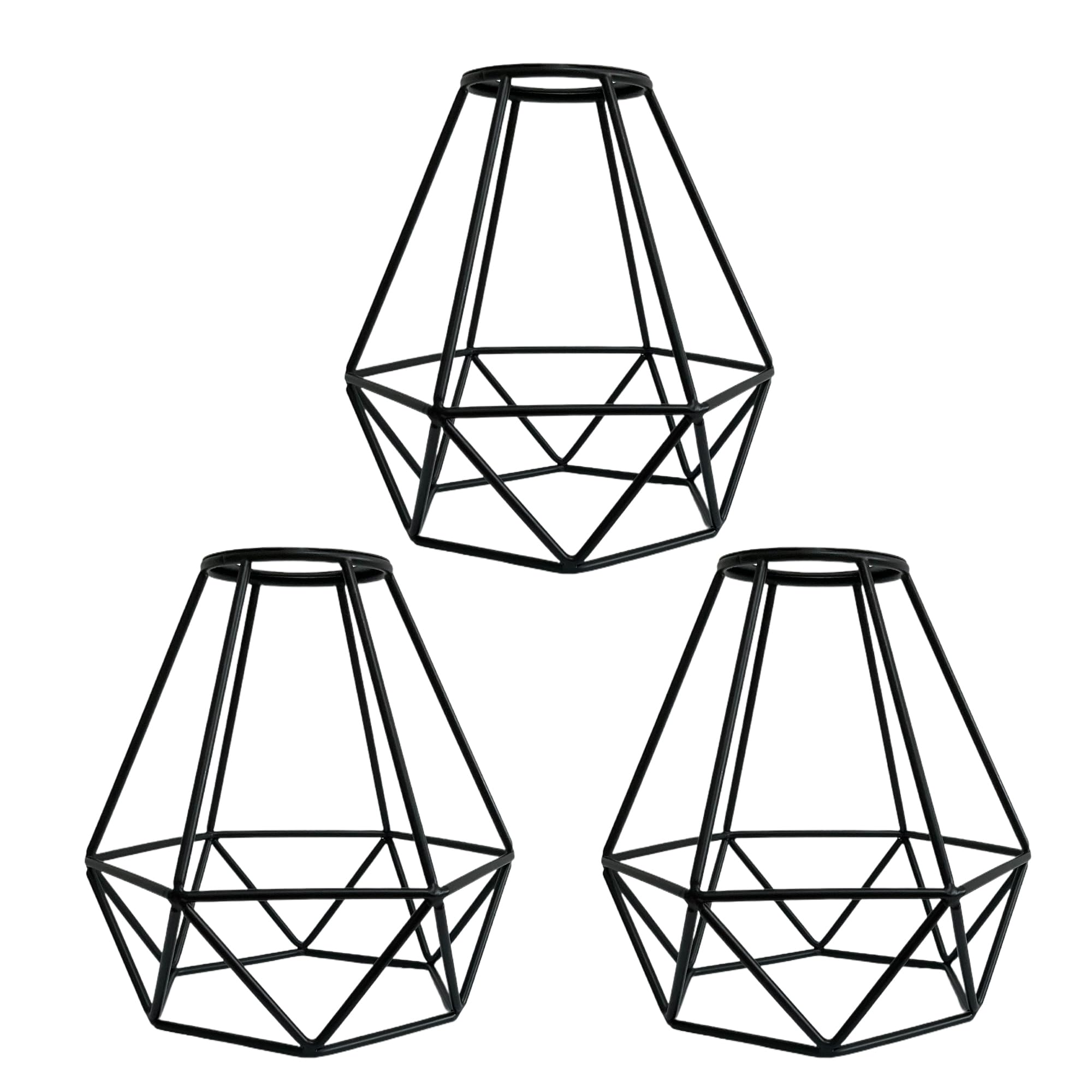 Photo 1 of Pendant Light Shade Cage – 3 Pack Black Metal Lamp Shades, Wire Geometric Vintage Edison Hanging Bulb Guard for Industrial Farmhouse Bedroom, Dining Room, DIY Lampshade