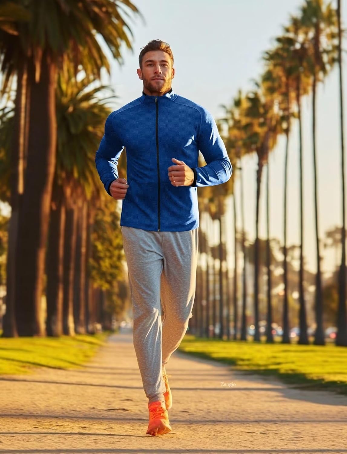 Zengjo Men's Track Jackets Full Zip Running Athletic Workout Lightweight Windproof Jacket with Zipper Pockets Quick Dry - Image 2