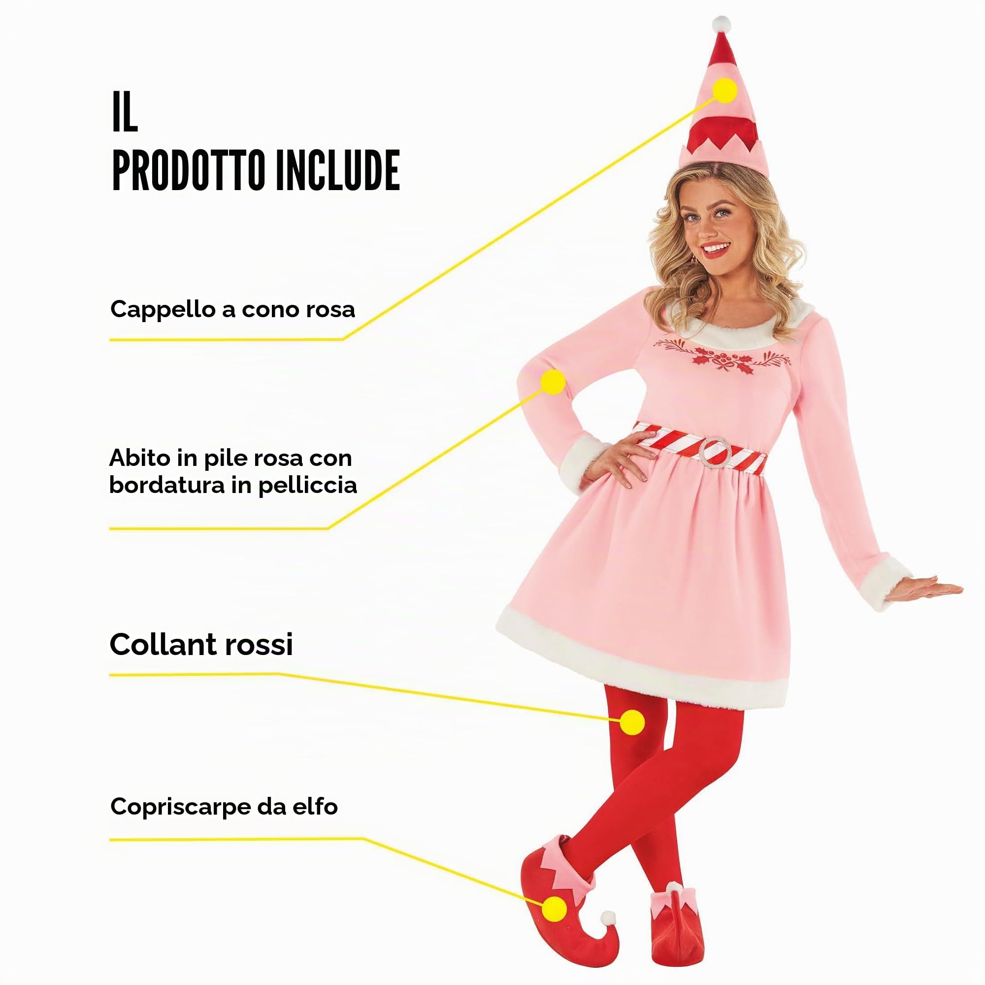 Morph Vestito Elfo Donna Rosa - Costume Natale Elfo