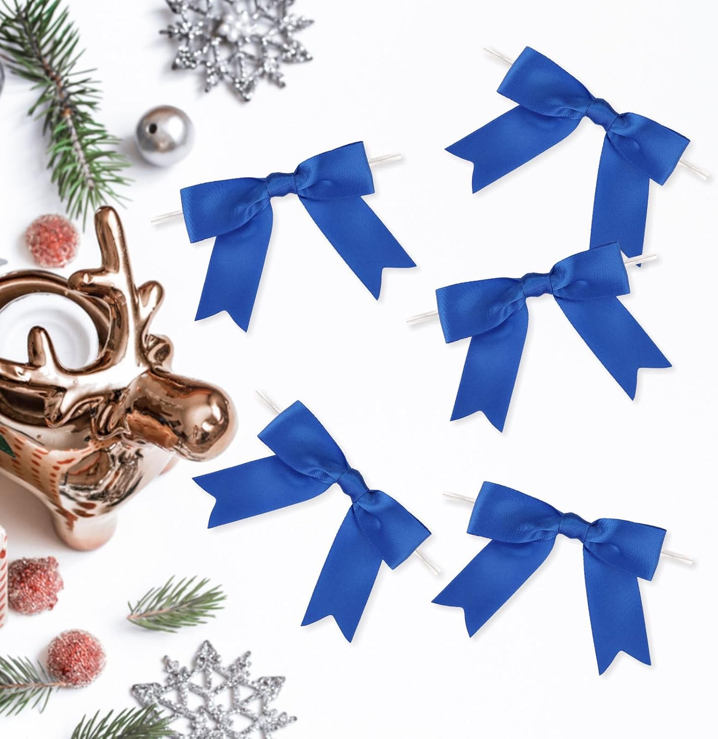 Meseey 100 Pcs Satin Ribbon Bows with Twist Tie 2.5 Inch Royal Blue Pretied Premade Colored Craft Bows for Gift Wrapping Basket Wedding Baby Shower Brithday Party (Royal Blue) image 4